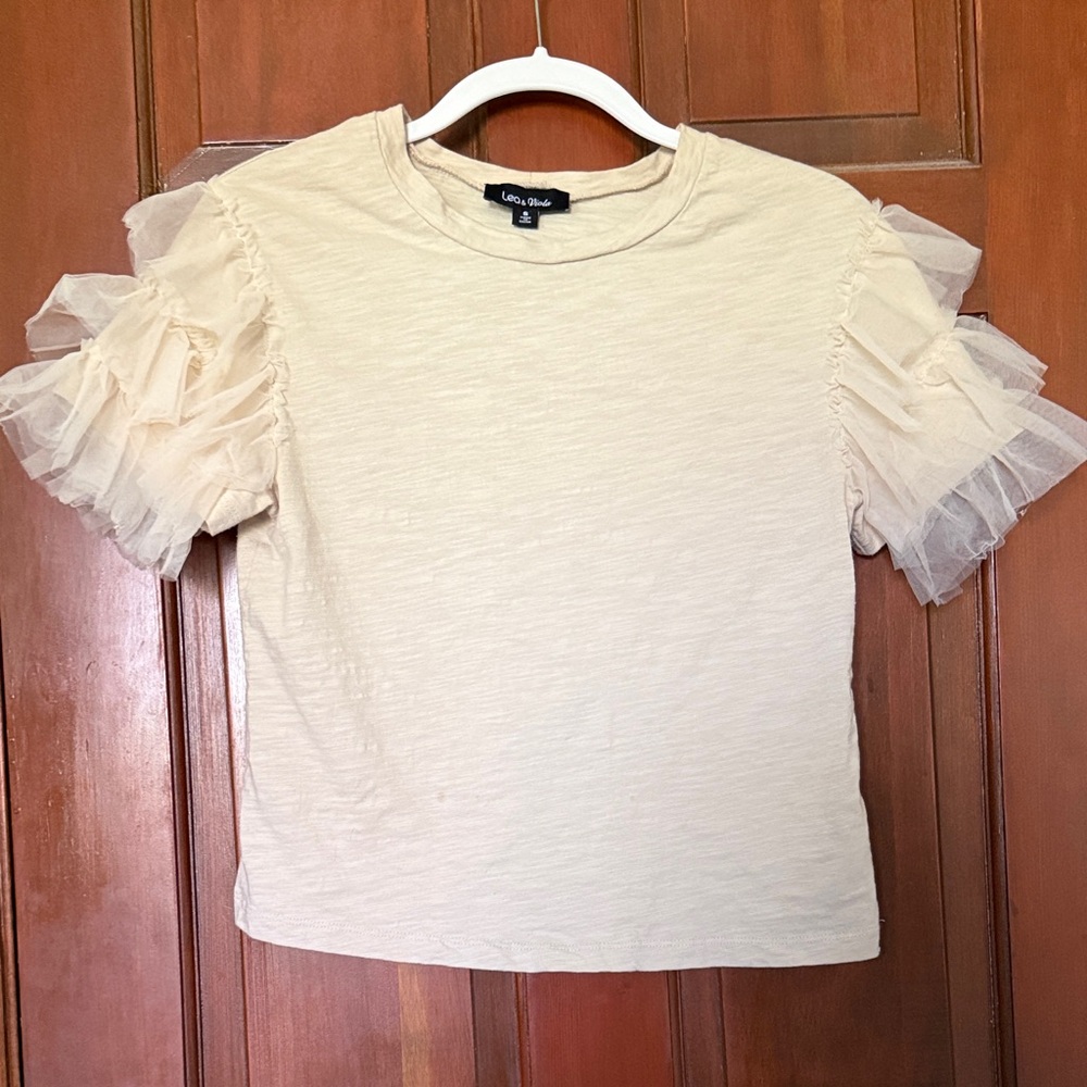 Anthropologie Lea & Viola Cream Ruffle Sleeve Top